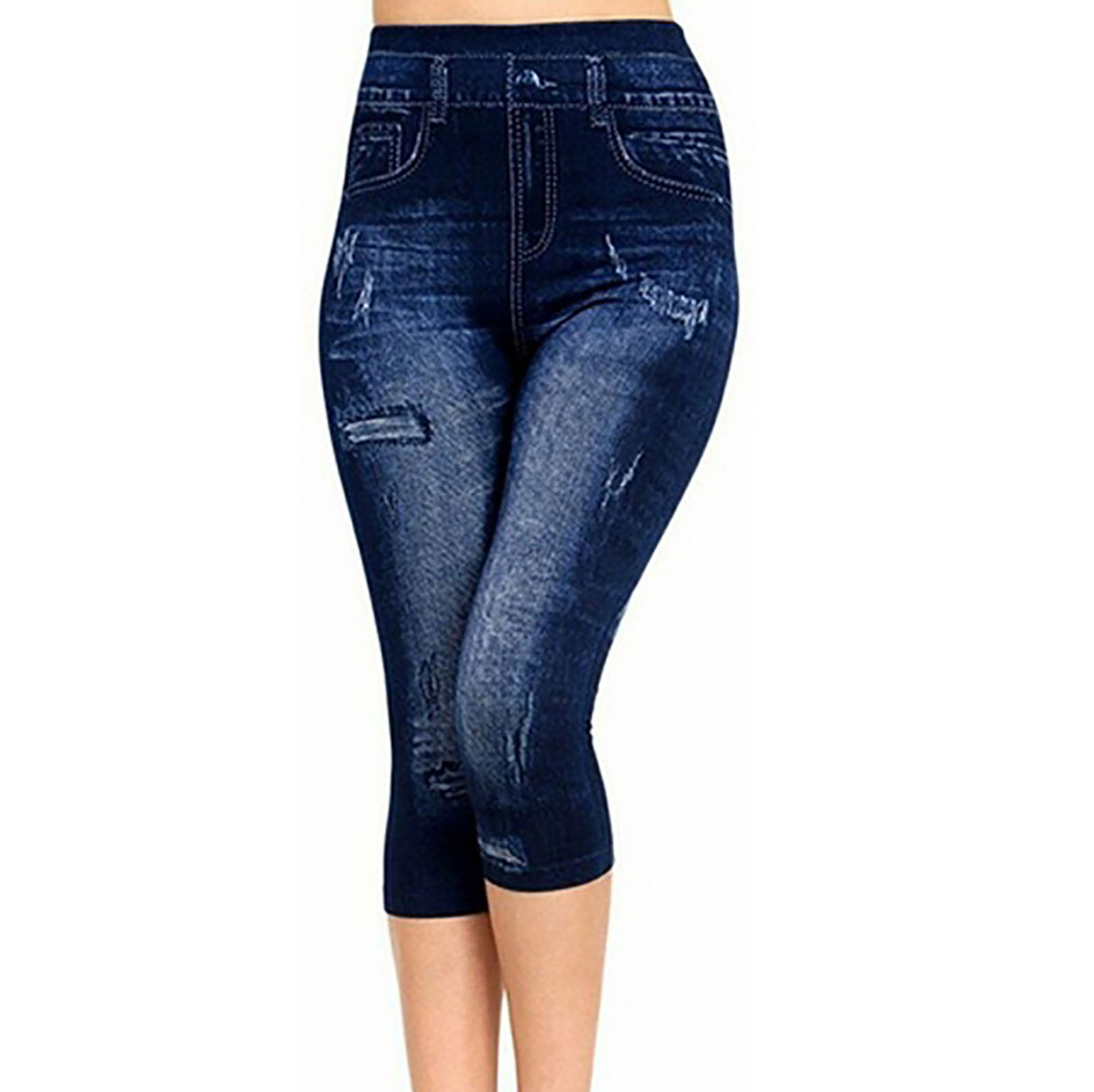 Aboser Fashion Capri Leggings with Pockets for Women 2024 Faux Denim ...