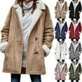 thumbnail image 1 of Aboser Faux Suede Coats for Women with Horn Button Down Jackets Plus Size Sherpa Fleece Lined Pea Coats Winter Thermal Notch Collar Jacket Outerwear with Pockets, 1 of 6