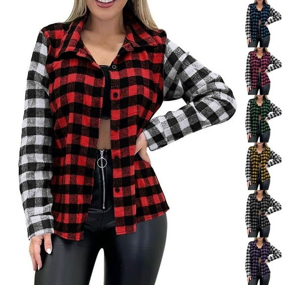 Aboser Flannel Shacket Jackets for Women Trendy Plaid Brushed Shackets Button Down Shirts Casual Long Sleeve Jacket Cozy Soft Lapel Collar Outerwear