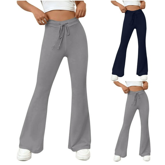 Aboser Flare Yoga Pants for Women Wide Leg High Waist Leggings Drawstring Casual Workout Pants Baggy Tummy Control Sports Trousers for Gym Fitness Running