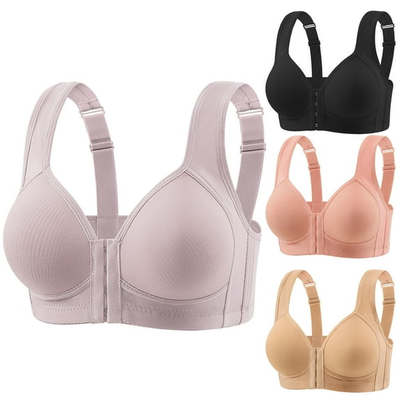 Aboser Front Button Bras for Women Adjustable Wide Strap Bras Breathable Cotton Padded Bra Seamless Full Figure Brassiere Smooth Back Wireless Bras Black XXXL
