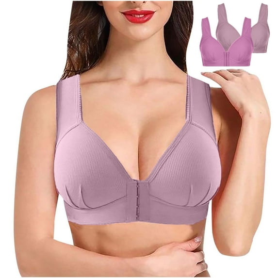 Aboser Front Closure Bras for Older Women 2 Pack Wireless Cami Bra Comfort Full Coverage Underwear Plus Size Sleep Bra