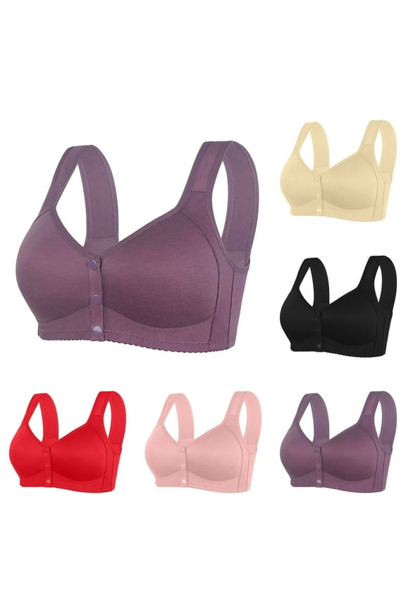 Front Closure Seamless Bras for Older Women Full Coverage Supportive Bras Plus Size Seamless Bralette Breathable Wide Strap Daily Bra Seniors Wireless Bras Pink 52