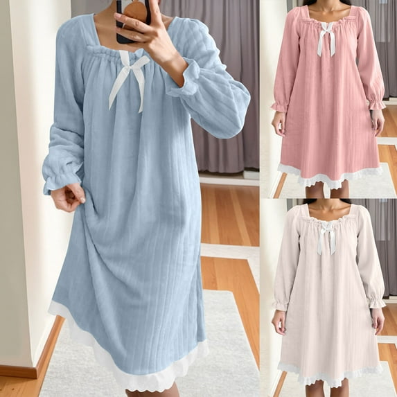 Aboser Fuzzy Flecee Victorian Nightgowns for Women Flannels Warm Winter Long Loungewear Cute Lace Trim Princess Sleepdress Cozy Plush Nightshirt