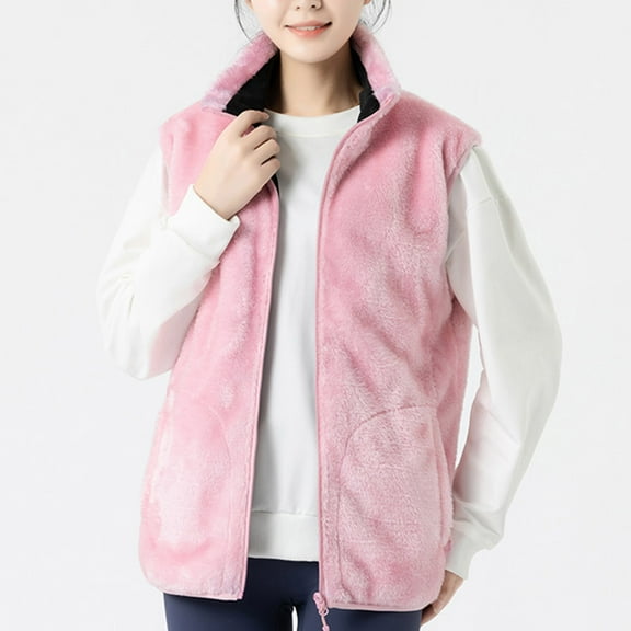 Aboser Fuzzy Fleece Heated Vest for Couples Winter Electric Heated Jacket Plus Size Sherpa Coat USB Rechargeable Heating Vests Thermal Stand Collar Heating Jackets with 9 Heating Zones