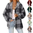 thumbnail image 1 of Aboser Fuzzy Fleece Plaid Shacket Jackets for Women Plus Size Button Down Shackets Vintage Plaid Jacket Warm Shaggy Sherpa Outwear Coats, 1 of 8