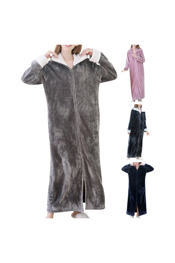 Fuzzy Fleece Robes for Women Warm Floor Length Bathrobes Maternity Nursing Robe Soft Plush Long Sleepwear Comfy Zip Up Bathrobe with Pockets Purple L