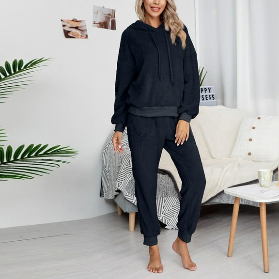 Aboser Fuzzy Fleece Sweatsuits for Women Set 2 Piece Hoodie Winter Warm Up Sweatshirt and Sweatpants Lounge Sets with Pocket