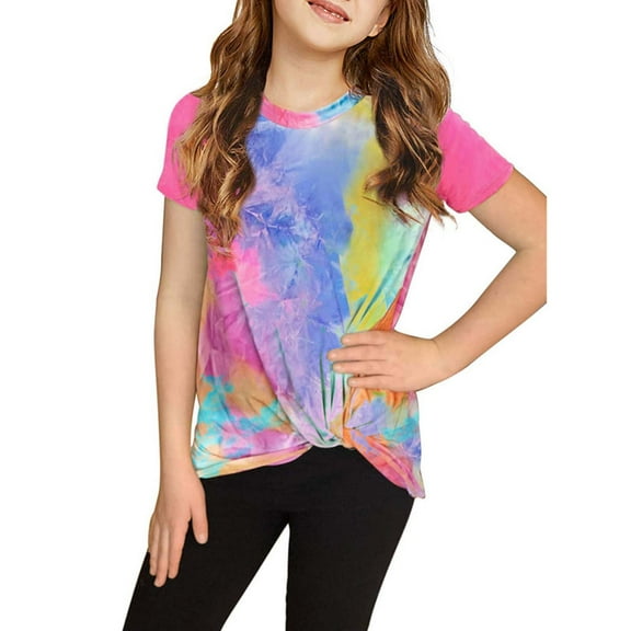 Aboser Girls Neon Color T Shirts Size 14-16 Unisex Kids Tie Dye T Shirts for Boys Girls Short Sleeve Colorful Tees Summer Casual Tshirt Aged 2-7 Years