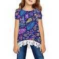 thumbnail image 1 of Aboser Girls Summer Tunic Tops for 3-14 Years Boho Tropical Shirts Casual Short Sleeve Pullover Blouse Boho Lace Trim T-shirt Flowy Floral Tunics, 1 of 5