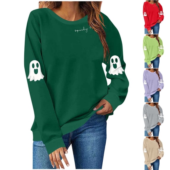 Aboser Halloween Sweatshirt for Women Cute Graphic Shirts Long Sleeve Hoodless Pullover Tops Trendy Holiday Outfits Loose Crew Neck Sweatshirts