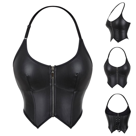 Aboser Halter Bustier Corset Tops for Women Zip Up Bodice Shapewear Going Out Club Party Top Renaissance Punk Waist Trainer Backless Bodyshaper