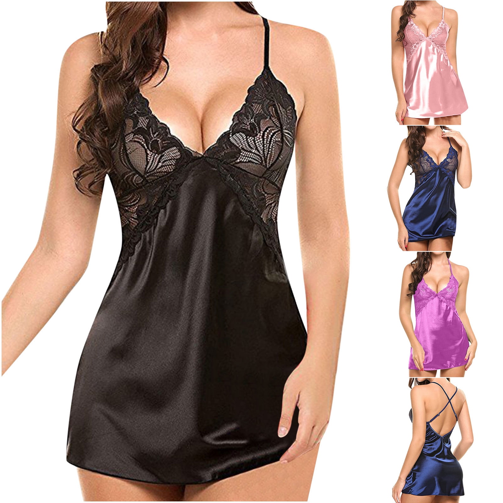 Aboser Silk Satin Nightgowns for Women Casual Short Sleeve Sleepshirt Smoothly Lace Trim Loungewear Cozy Square Neck Night Dress