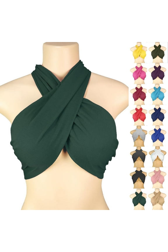 Halter Tube Tops for Women Summer Strapless Crop Top Trendy Crossover Tank Tops Casual Backless Tubes Going Out Tops for Women