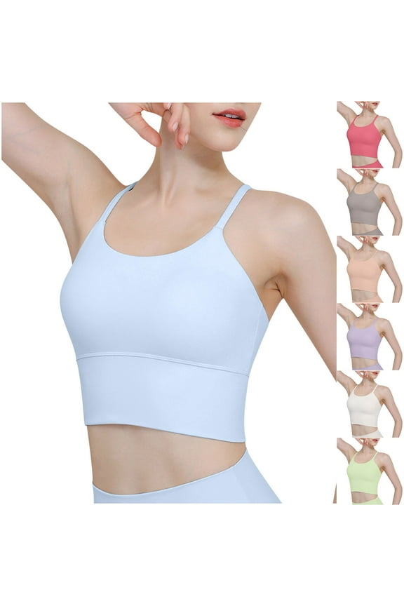 High Impact Longline Sports Bras for Women Push Up Seamless Yoga Tops Athletic Running Fitness Workout Bras Comfort Scoop Neck Crop Top
