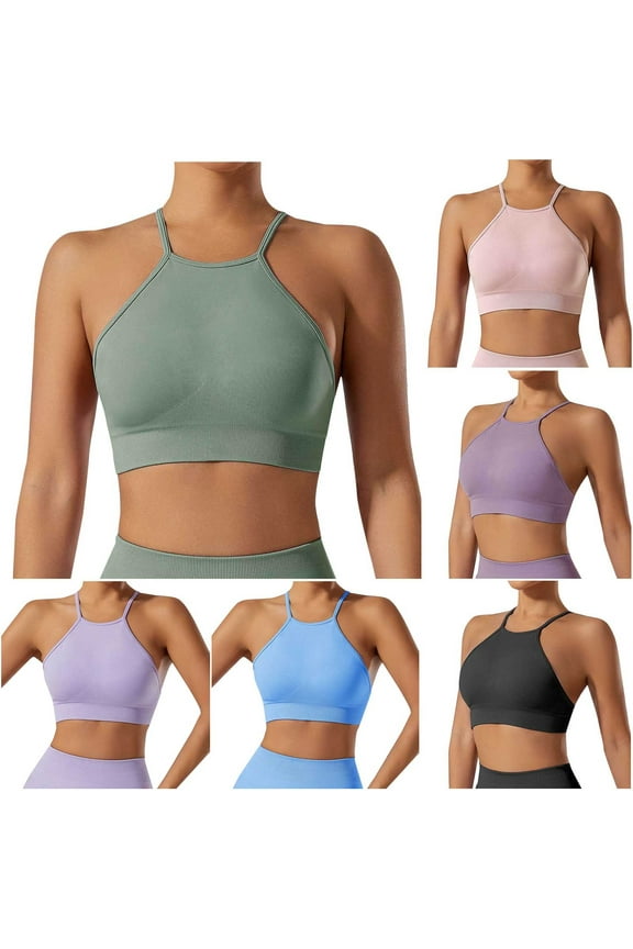 High Neck Workout Bras for Women Adjustable Strap Sports Bras High Support Gym Yoga Bra Lightly Padded Seamless Bras Breathable Lift-Up Athletic Bra Green L