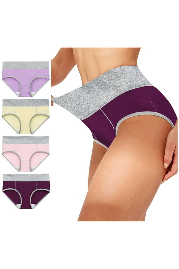 High Waist Panty Underwear for Women Cotton Full Coverage Hipster Panties Comfy Seamless Brief Underwear Plus Size Ladies Briefs Underwear Pack of 4