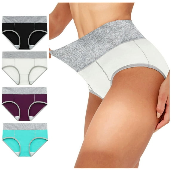 Aboser High Waist Panty Underwear for Women Cotton Full Coverage Hipster Panties Comfy Seamless Brief Underwear Plus Size Ladies Briefs Underwear Pack of 4
