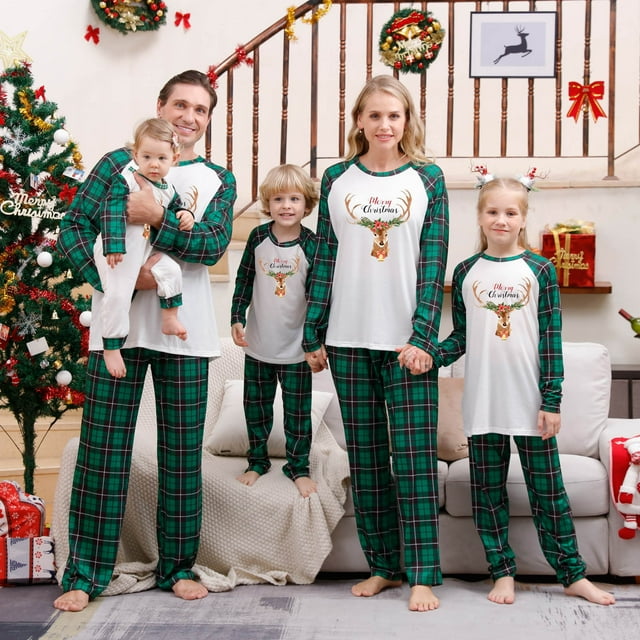 Aboser Holiday Pajamas Christmas Family Set Cute Elk Xmas Jammies Long