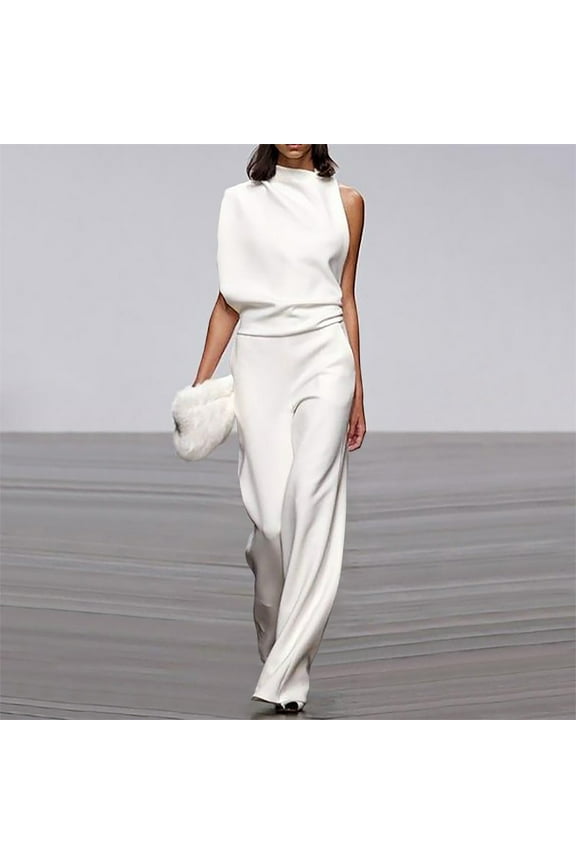 Jumpsuit for Women Dressy Wide Leg Rompers One Shoulder Long Jumpsuits Casual High Waisted Romper Jumpers with Pockets