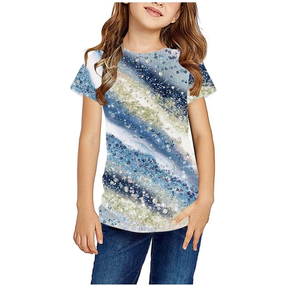 Aboser Kids T Shirts for Boys Size 6-7 Girl's Striped Sequin Print Tops Casual Short Sleeve Shirt Crewneck Loose Fit Tunic Tops Summer Tee Blouses