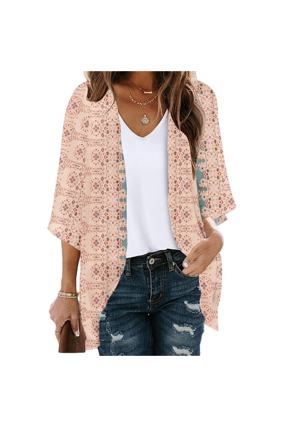 Kimonos for Women Boho Floral Print Kimono Cardigans Casual Lightweight Summer Cardigan Sweater Oversized Open Front Outwear Tops Loose Beach Wear Cover Up Blouses