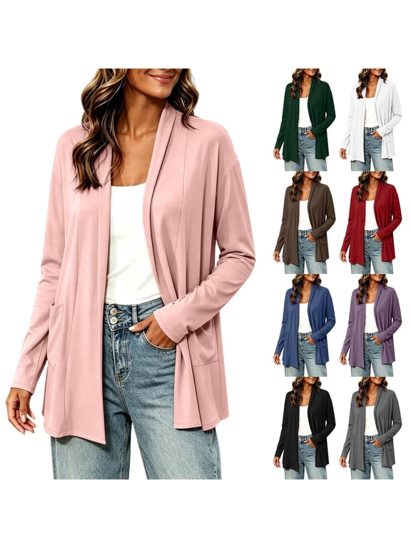 Lightweight Cardigan Sweaters for Women Long Sleeve Open Front Cardigans Thin Casual Plain Shrug Cardigan Breathable Soft Cover Ups for Dresses