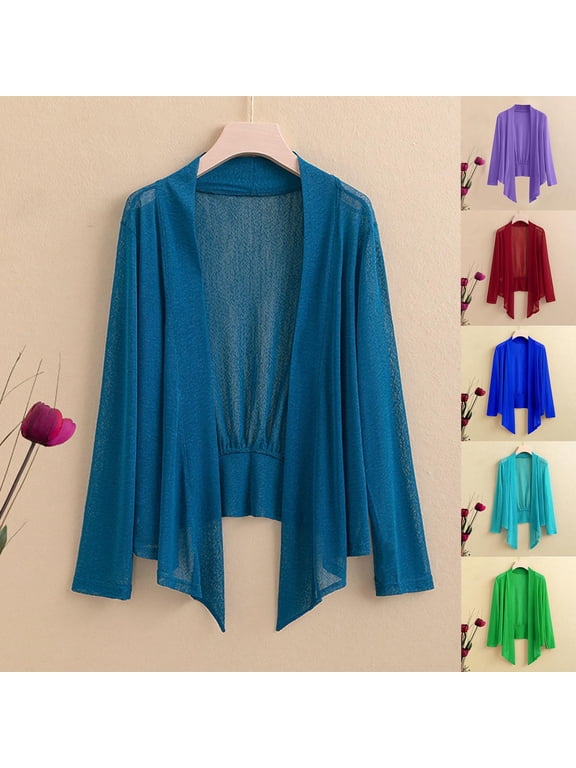 Lightweight Open Front Cardigans for Women Plus Size Long Sleeve Bolero Cardigan Thin Mesh Sheer Beach Cover Ups Loose Fit Fashion Clothes