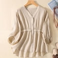 thumbnail image 1 of Aboser Linen Blouses for Women Dressy Casual Cotton Linen Shirts Fashion Long Sleeve Tunic Tops Summer Button Down Blouse Comfy Loose Fit Pullover Beige XXL, 1 of 9