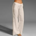 thumbnail image 1 of Aboser Linen Pants Women Cotton Wide Leg Palazzo Pants Summer Casual Lounge Trousers Low Waisted Beach Pants Comfy Drawstring Long Pants, 1 of 6