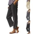 thumbnail image 1 of Aboser Linen Pants for Women Summer Casual Petite Pants Breathable Cotton Linen Trousers Loose Wide Leg Lounge Pant with Pockets, 1 of 7