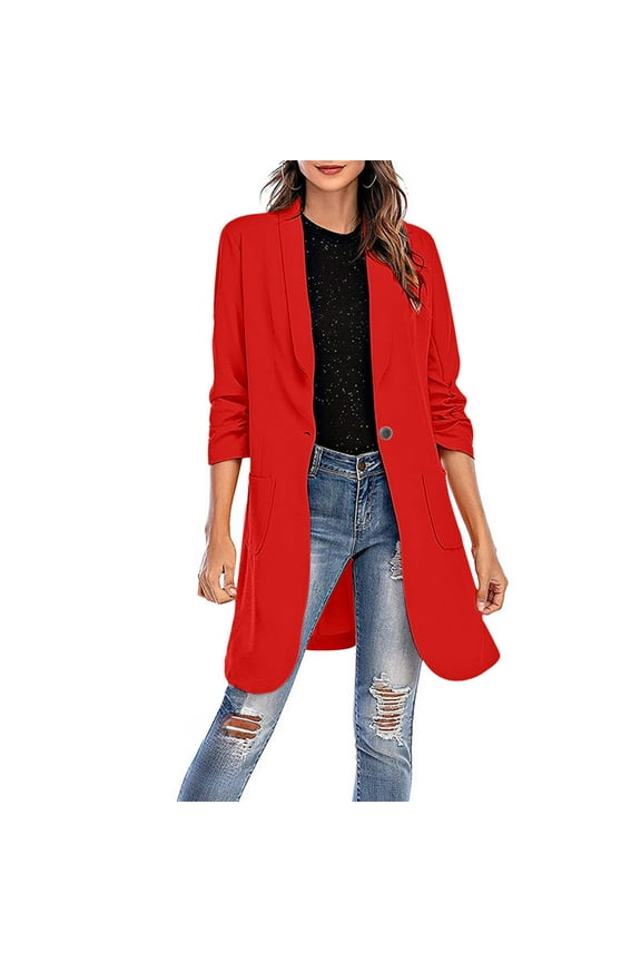 Long Blazers for Women Business Casual Suit Jackets Slimming Long Sleeve Blazer Jacket One Button Lightweight Cardigan Work Office Outerwear