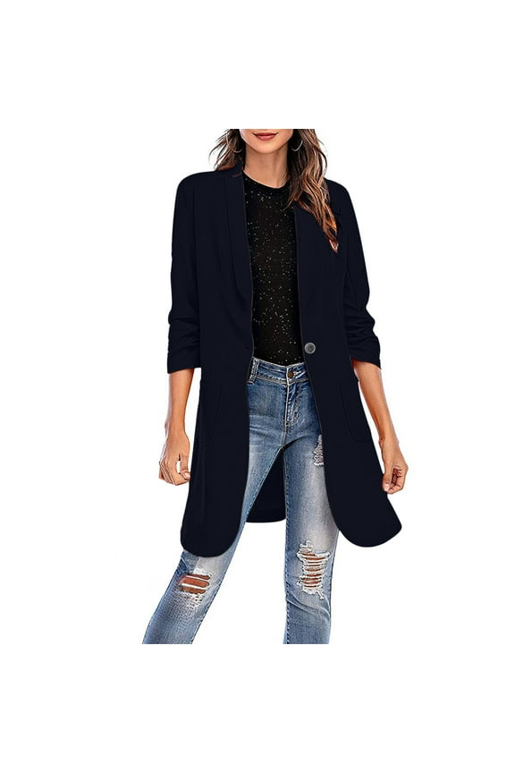Long Blazers for Women Business Casual Suit Jackets Slimming Long Sleeve Blazer Jacket One Button Lightweight Cardigan Work Office Outerwear