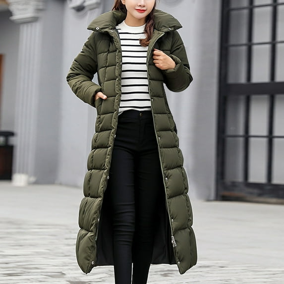 Aboser Long Hooded Quilted Jackets for Women Thick Zip Up Puffer Jacket Coat Warm Long Sleeve Puffy Coats with Faux Fur Hood