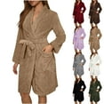 thumbnail image 1 of Aboser Long Robes for Women Warm Shawl Collar Towel Robe Fuzzy Plush Sleepwear Cozy Soft Long Sleeve Bathrobes Casual Belted House Coats with Pockets Gray XXL, 1 of 6