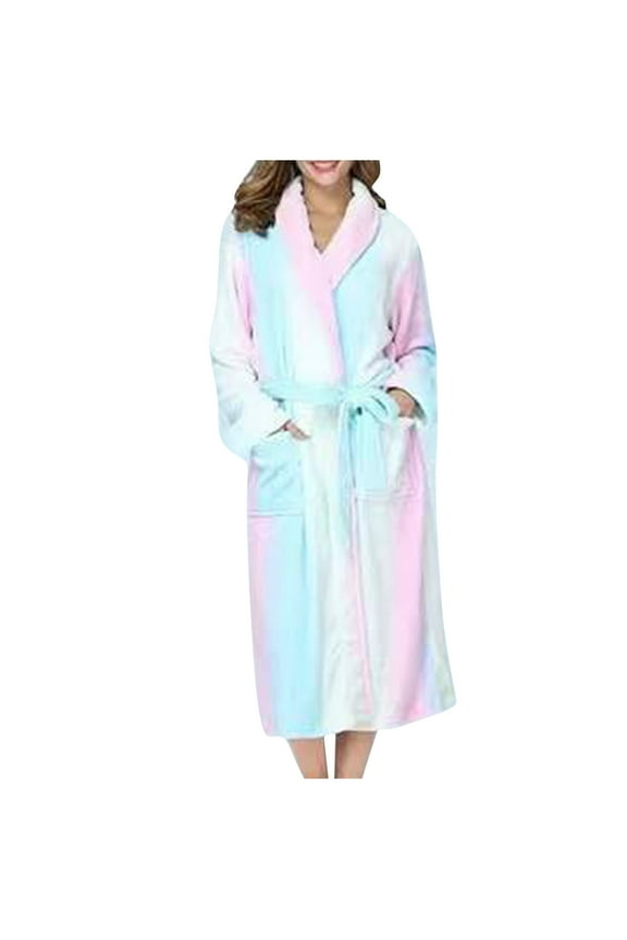 Long Robes for Women Winter Fuzzy Plush Towel Robe Trendy Tie Dye Sleepwear Soft Thermal Long Sleeve Bathrobes Cozy Shawl Collar Loungewear with Pockets Multicolor M