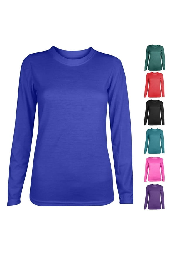 Long Sleeve Basic Shirts for Women Casual Round Neck T Shirt Solid Color Tee Tops Loose Fitting Layering Top Fall Clothes Green L