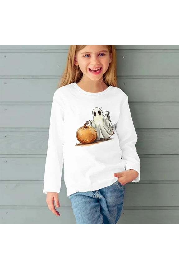 Long Sleeve Graphic Shirts for Toddler Boys Girls Fall Tops Cute Pumpkin T Shirts Cozy Soft Round Neck Pullover Halloween Vacation Basic Shirt for 3-14 Years