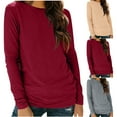 thumbnail image 1 of Aboser Long Sleeve Shirt Women Classic Fit Basic Tees Soft Round Neck Tops Comfy Soft Layers Solid Color T-shirts Loose Fitted Plain Pullover Top, 1 of 7