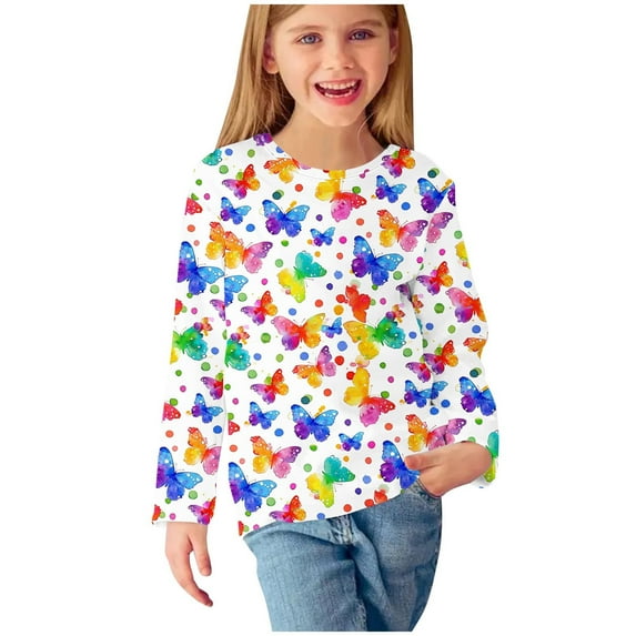 Aboser Long Sleeve Shirts for Boys Cute Colorful Butterfly Graphic T-shirt Casual Fall Clothes Y2k Tops Cute Crew Neck Blouses Size 3-12 Years