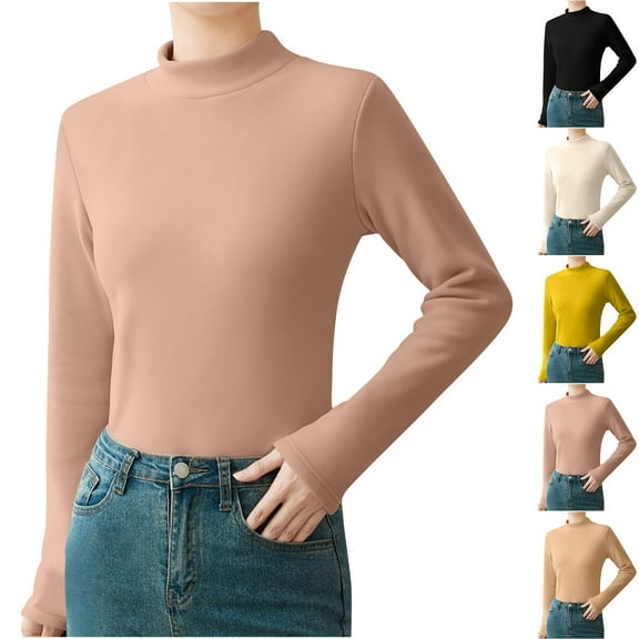 Aboser Long Sleeve Shirts for Women Mock Neck Basic Tees Solid Color Seamless Tops Cozy Soft Underscrubs Winter Clothing Layer Clothes