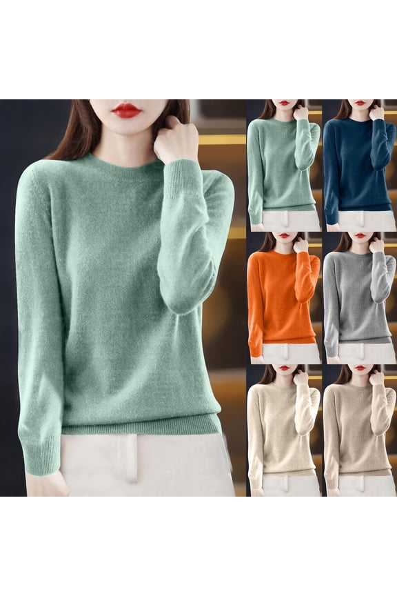 Long Sleeve Sweater Tops for Women 2026 Basic Shirts Ultra Soft Crewneck Pullover Tops Comfy Breathable Knit Sweaters Ladies Work Blouses Khaki XL