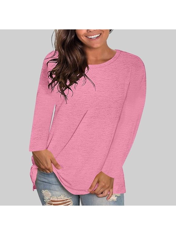 Long Sleeve T Shirts for Women Basic Tees Plus Size Crewneck Shirt Loose Fitted Solid Color Tshirts Comfy Breathable Plain Tops