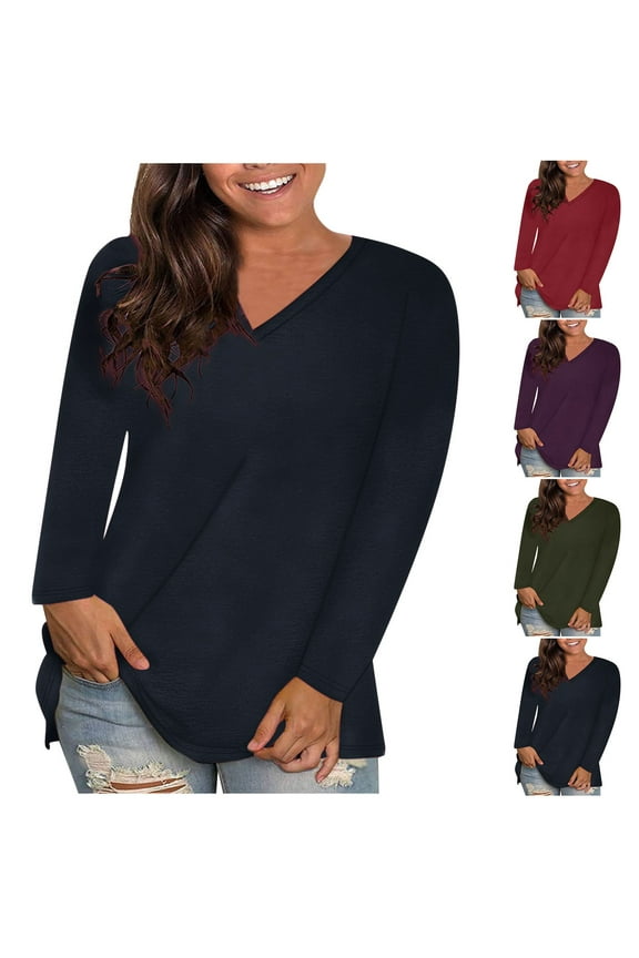 Long Sleeve Tops for Women Plus Size V Neck T Shirts Breathable Soft Basic Tees Solid Color Fall Tshirts Lightweight Loose Fits Tee Shirt Army Green XXXL