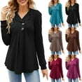 thumbnail image 1 of Aboser Long Sleeve Tunic Tops for Women Dressy Casual Notch Collared Shirts Trendy Button Decor Tunics to Wear with Leggings Flowy Loose Fit V Neck Blouses Wine XL, 1 of 5