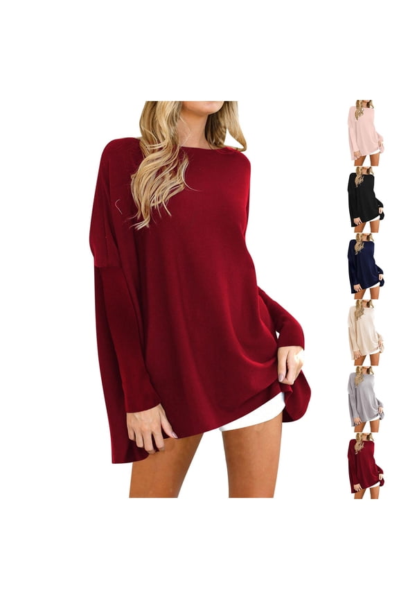 Long Sweaters for Women Slouchy Long Sleeve Pullover Sweater Oversized Boat Neck Jumper Tops Loose Solid Color Knitwear Comfy Soft Blouses Black M