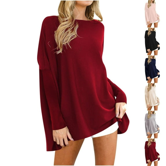 Aboser Long Sweaters for Women Slouchy Long Sleeve Pullover Sweater Oversized Boat Neck Jumper Tops Loose Solid Color Knitwear Comfy Soft Blouses Black XXXL