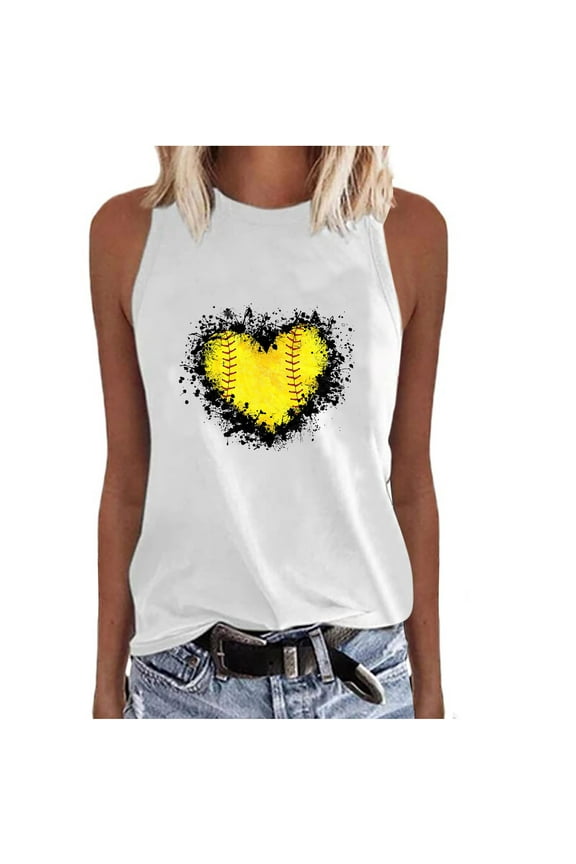 Love Baseball Tank Tops Women Summer Sporty Workout Shirts Casual Sleeveless Graphic Tees Summer Vacation T Shirt Softball Pullover Vest Top