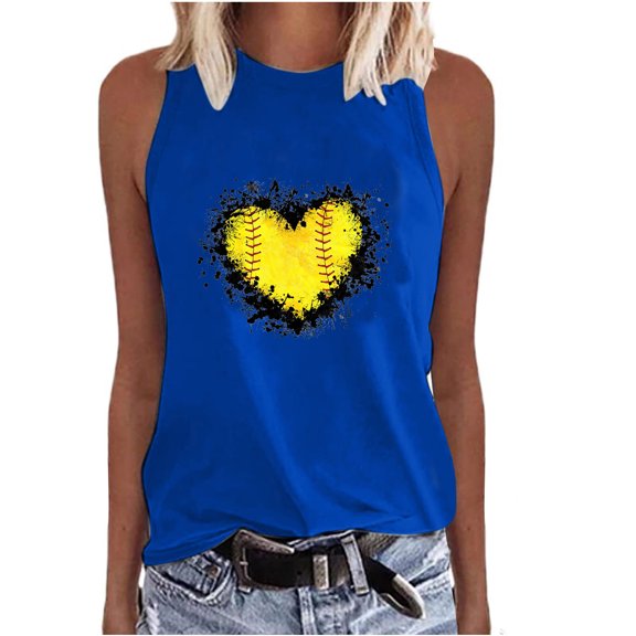 Aboser Love Baseball Tank Tops Women Summer Sporty Workout Shirts Casual Sleeveless Graphic Tees Summer Vacation T Shirt Softball Pullover Vest Top