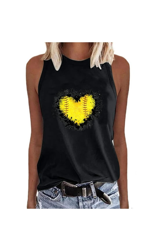 Love Baseball Tank Tops Women Summer Sporty Workout Shirts Casual Sleeveless Graphic Tees Summer Vacation T Shirt Softball Pullover Vest Top